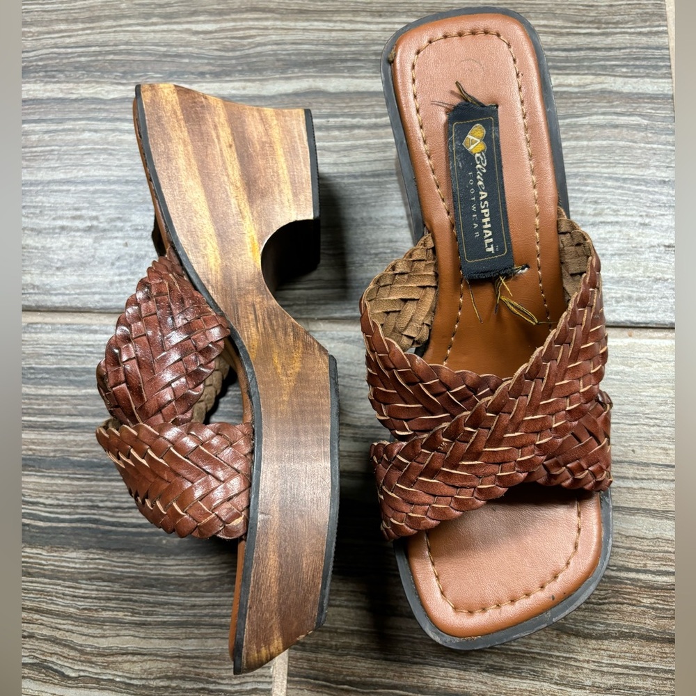 Blue Asphalt leather and wooden clogs - Picture 7 of 7